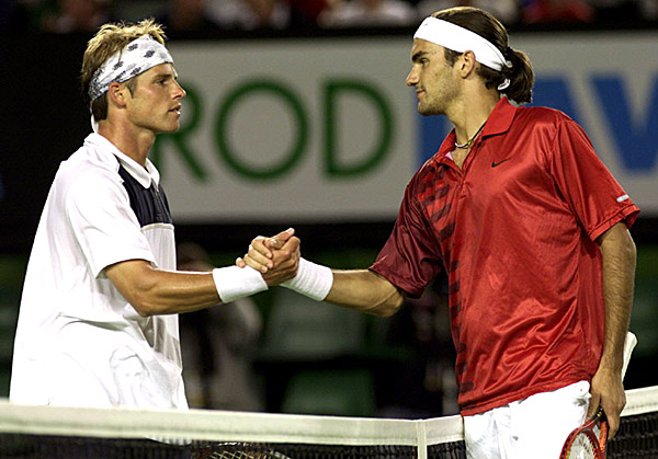 Sávolt Attila és Roger Federer a 2002-es AO 2. fordulós meccse után